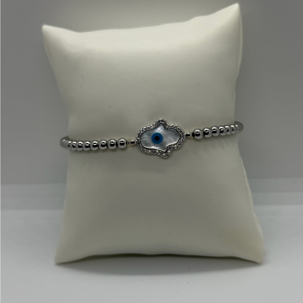 Silver Evil Eye Hamsa Bracelet